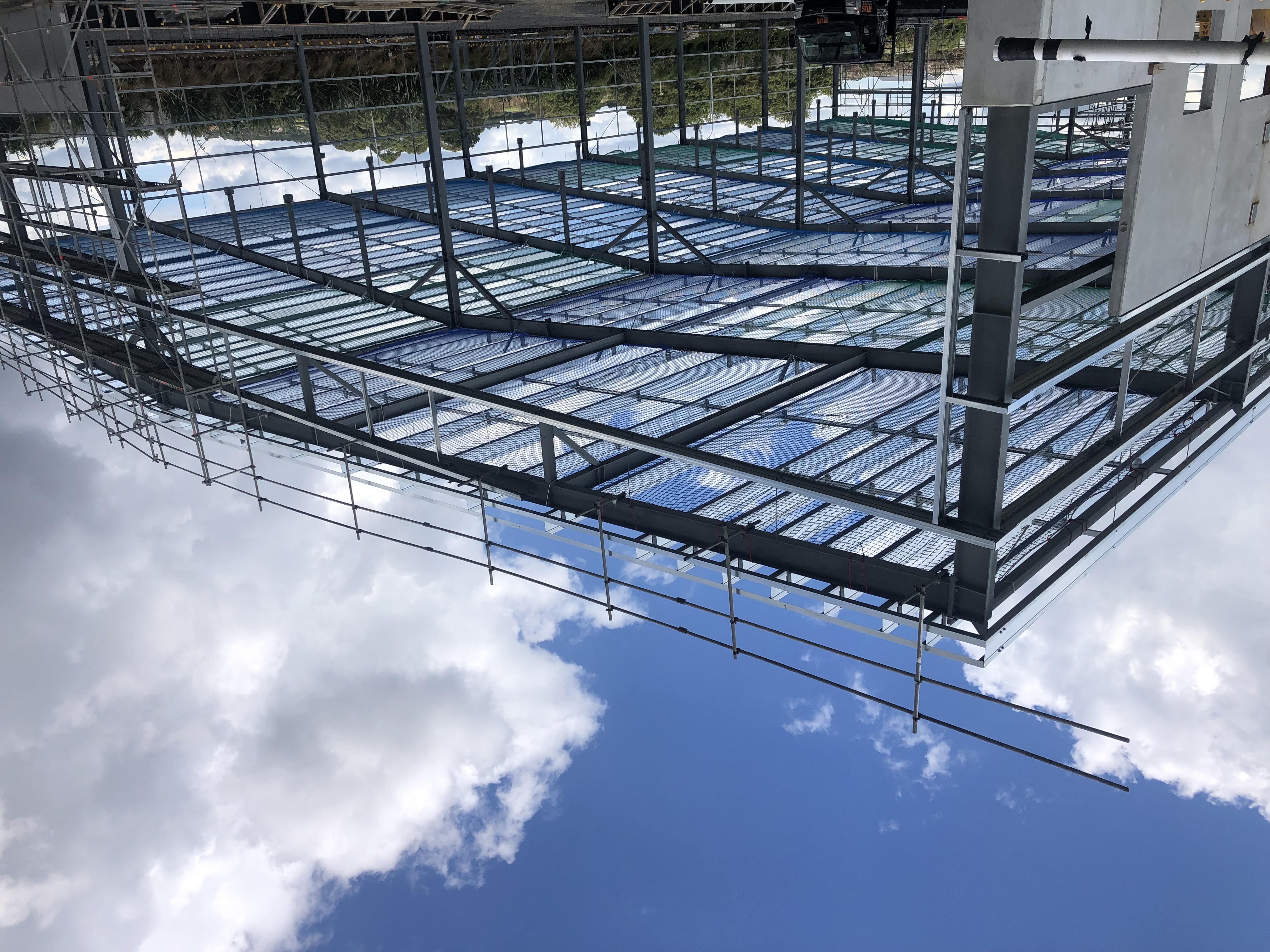 Safety netting installed inside a framed building