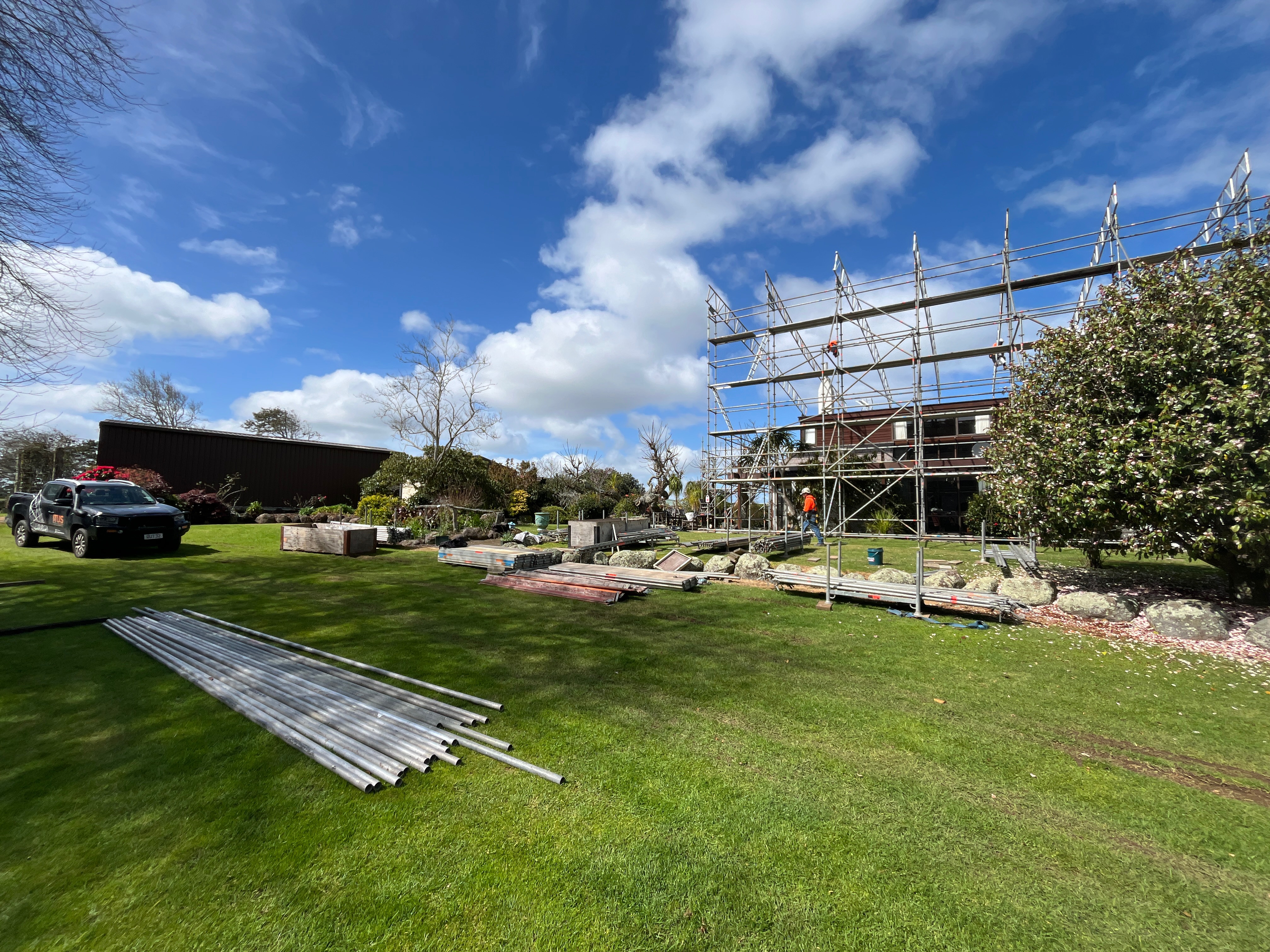 Residential scaffold installation in progress